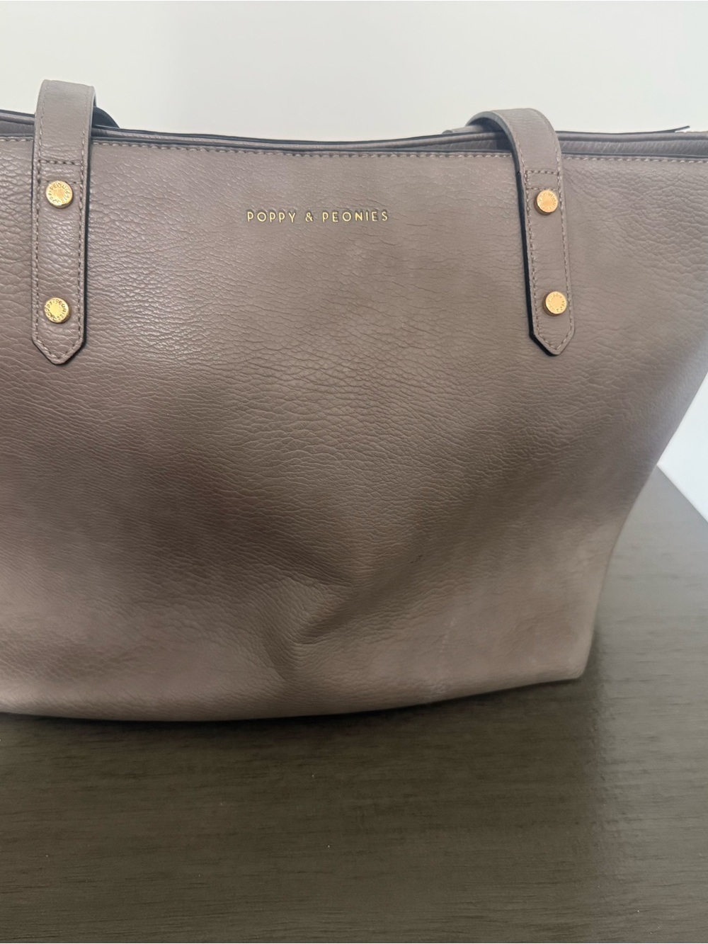 Poppy & Peonies Brown Leather Tote with Gold Hardware